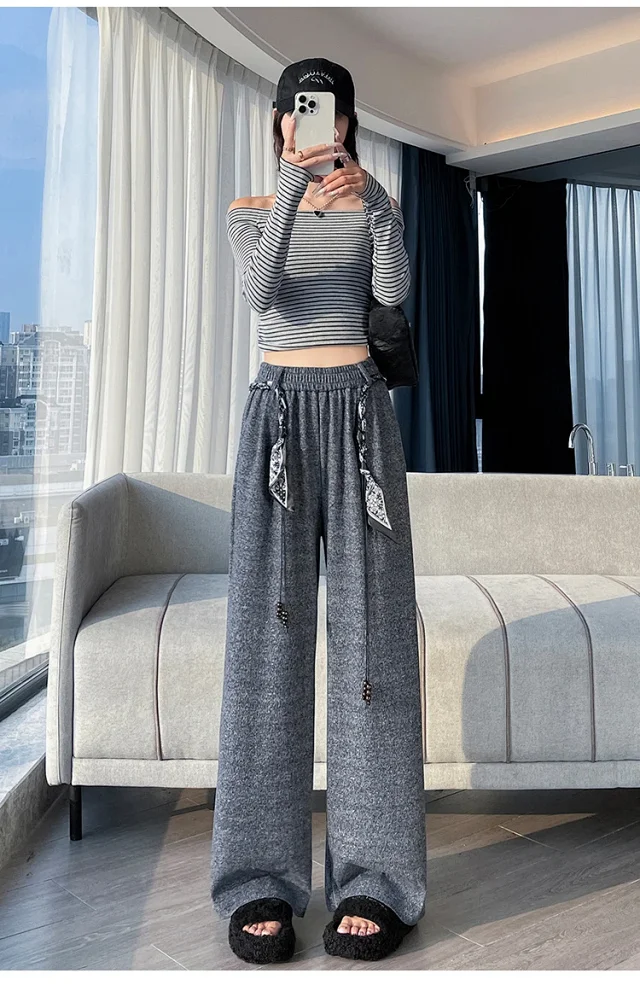 2025 Early Autumn Korean Style High - Waist Wide - Leg Pants Detail