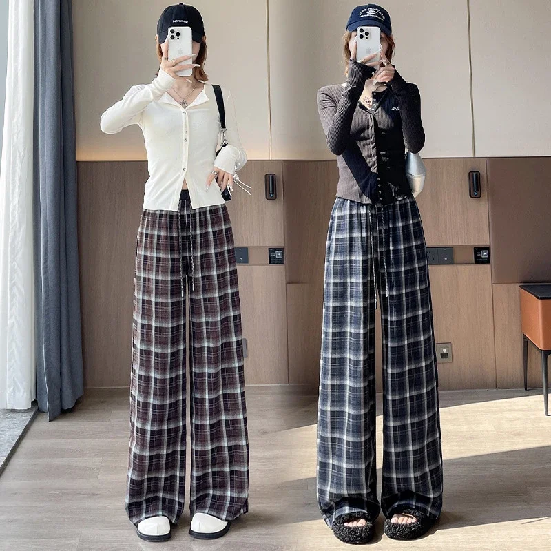 Women's Vintage Plaid Loose High-Waist Pants
