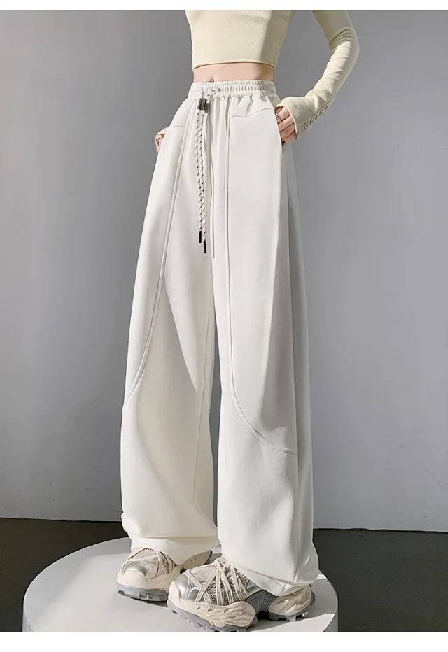 2025 Fall New White Banana Wide - Leg Pants Detail