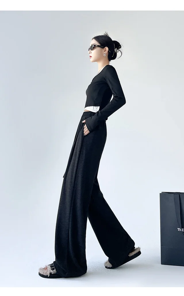 Sheep Cashmere Loose Wide-leg Pants Detail