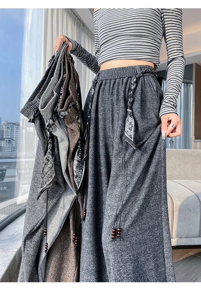 2025 Early Autumn Korean Style High - Waist Wide - Leg Pants Detail