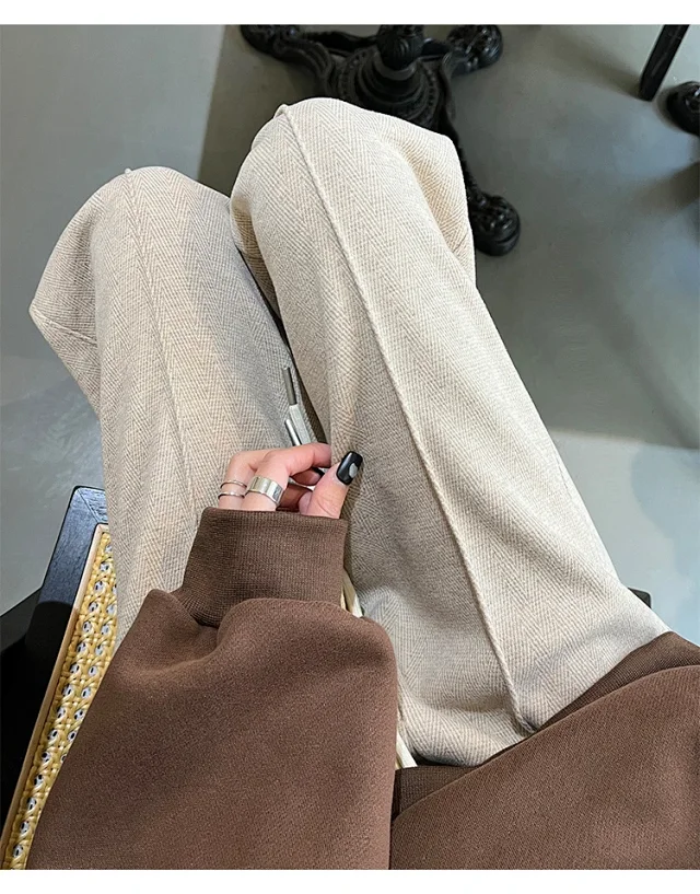 Ladies' Acetate Cashmere Herringbone Straight Pants Detail