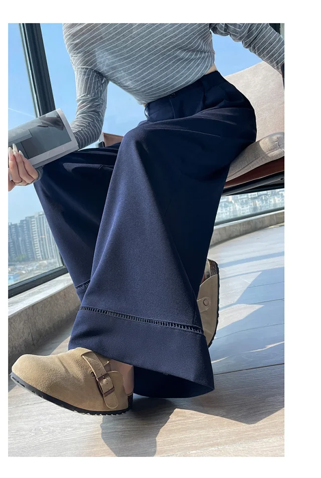 2025 Fall Women's Washable Cotton Hollow Wide - leg Pants Detail