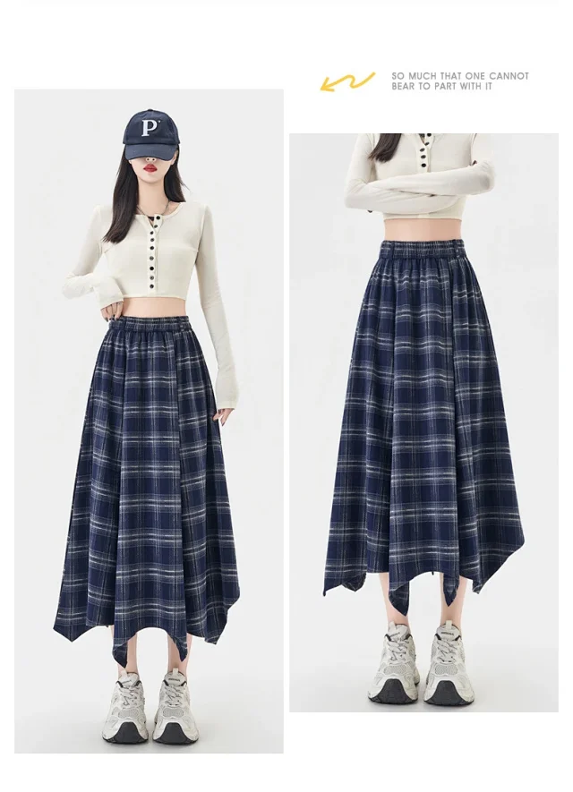 Plaid A-line Skirt for Women Autumn New Detail