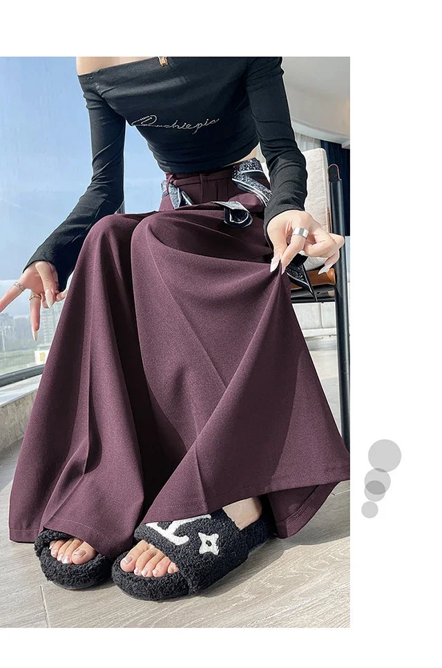 2025 New Women's Silk Belt Drapey Wide - Leg Pants Detail