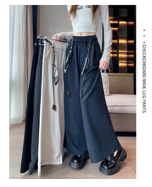 2025 Early Fall Korean-style Wide-leg Pants with Scarf Detail