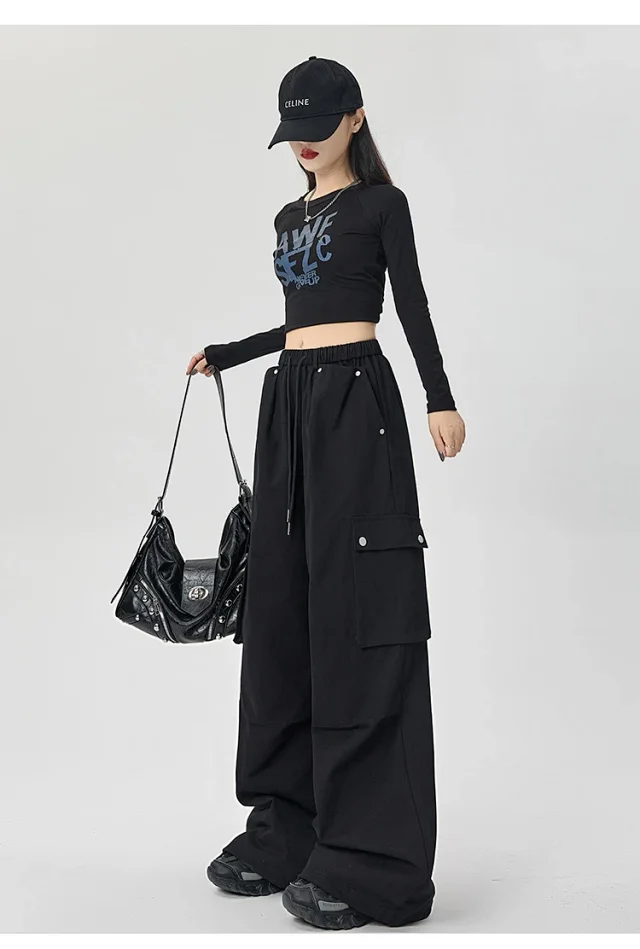 2025 Fall Women's American Streetwear Straight Cargo Pants Detail