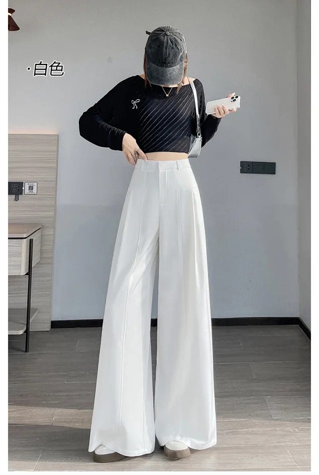 2025 Fall Old Money Style Navy Faux Denim Wide-Leg Pants for Women Detail