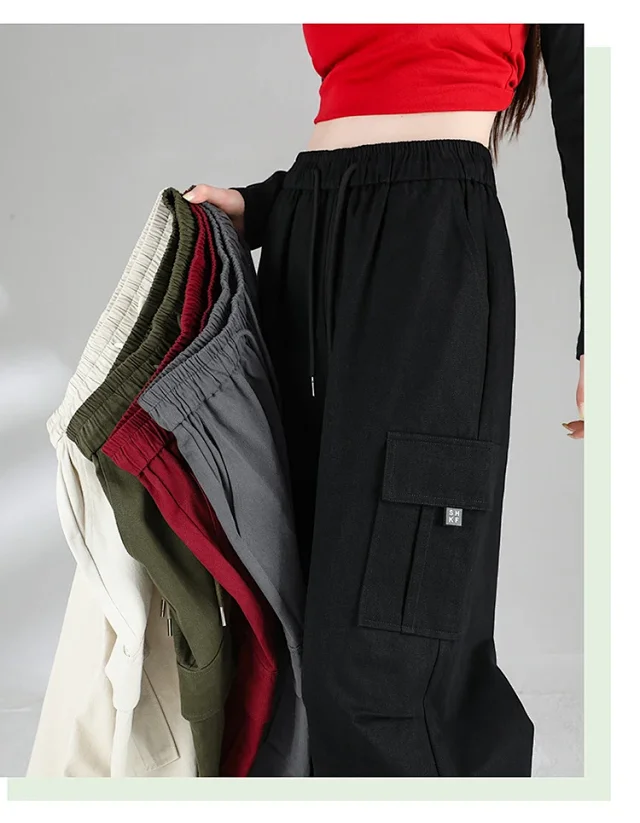Ankela Red 2025 Fall Drawstring Cargo Pants Detail