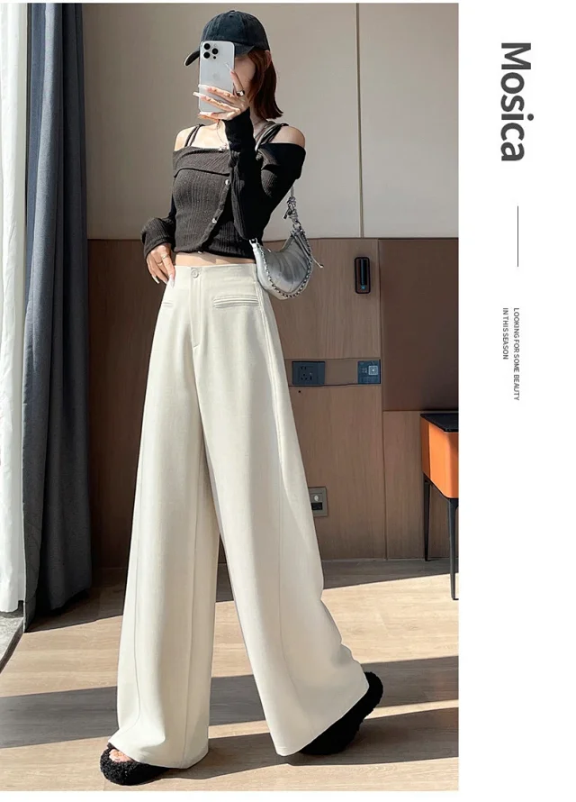 Women's Grey Wide - leg Suit Pants 2025 Detail