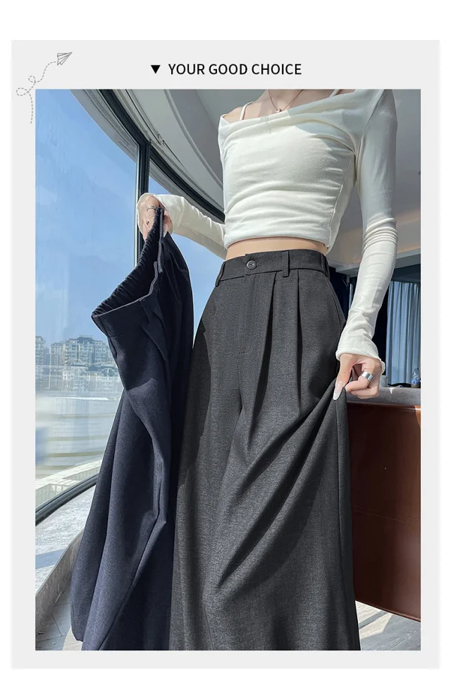Women's Blue Soft Denim High-waisted Wide-leg Pants Detail