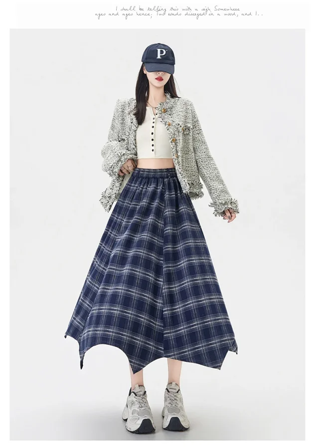 Plaid A-line Skirt for Women Autumn New Detail