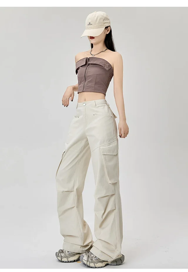 American Retro Pleated Multi-pocket Streetwear Cargo Pants Detail