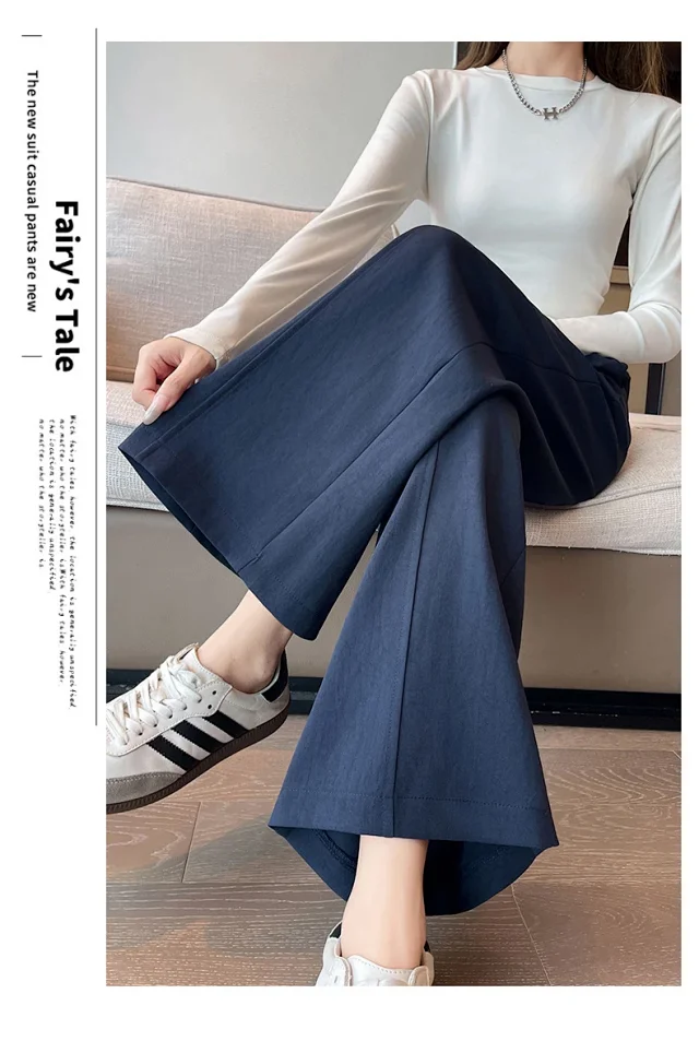 Women's 2025 Fall Washable Cotton Suit Wide - Leg Pants Detail