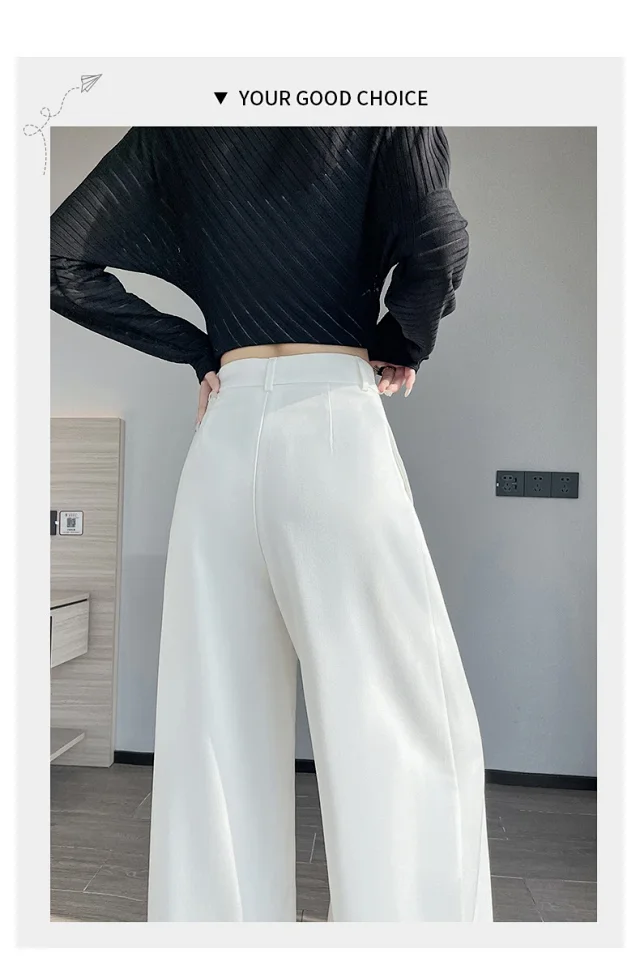 2025 Fall Old Money Style Navy Faux Denim Wide-Leg Pants for Women Detail