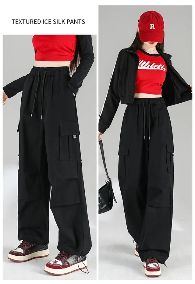 Ankela Red 2025 Fall Drawstring Cargo Pants Detail
