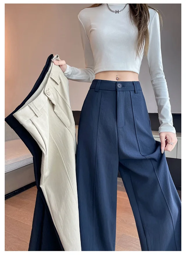 Women's 2025 Fall Washable Cotton Suit Wide - Leg Pants Detail
