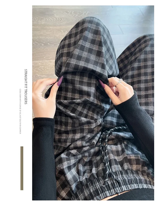 Early Autumn Vintage Plaid Wide-leg Pants Detail
