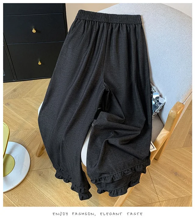 2025 Autumn New Thickened Tencel Denim Ruffle Trim Relaxed Fit Straight Cropped Pants for Women Detail
