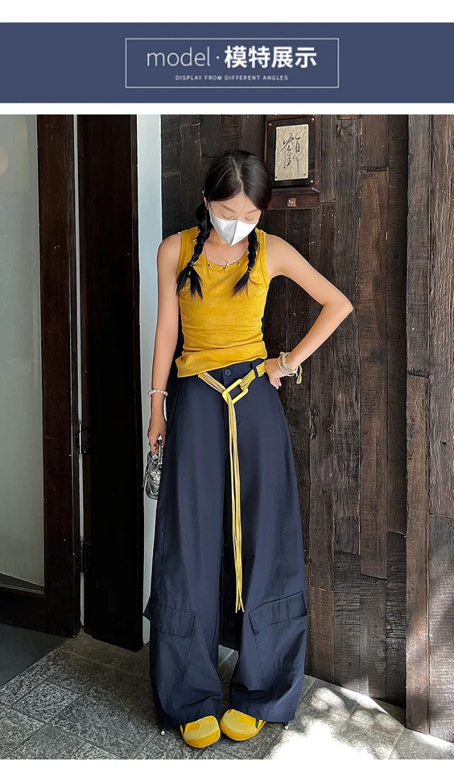 2025 Fall Euro Style Wide - Leg Cargo Pants for Women Detail