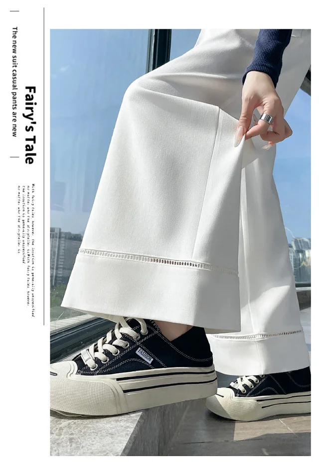 2025 Fall Women's Washable Cotton Hollow Wide - leg Pants Detail