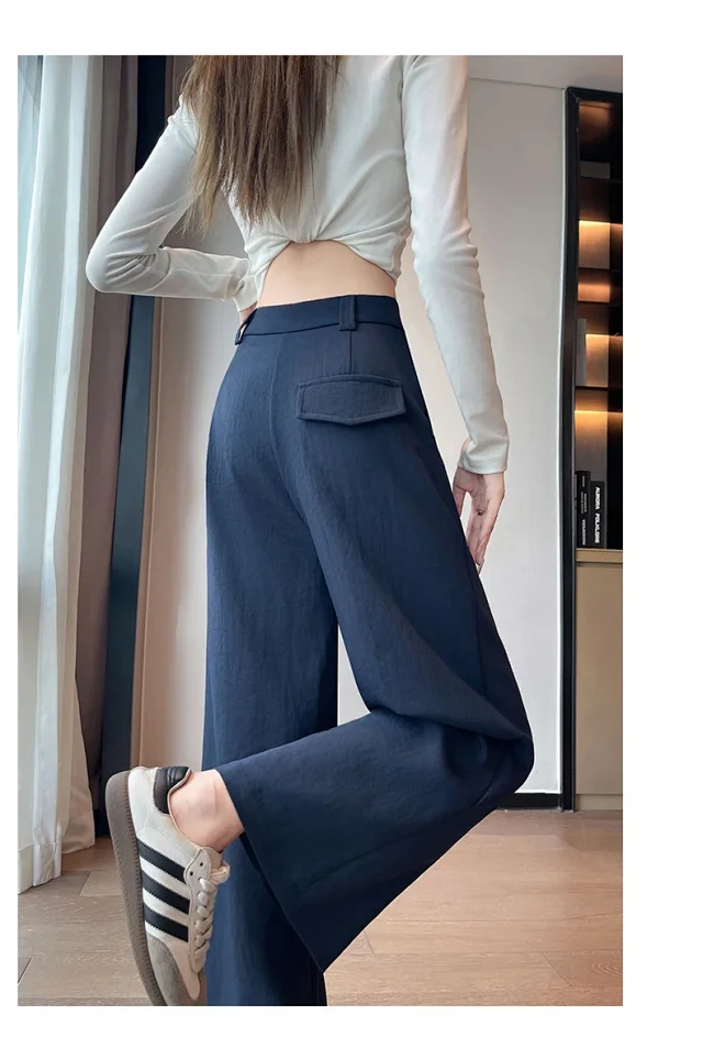 Women's 2025 Fall Washable Cotton Suit Wide - Leg Pants Detail