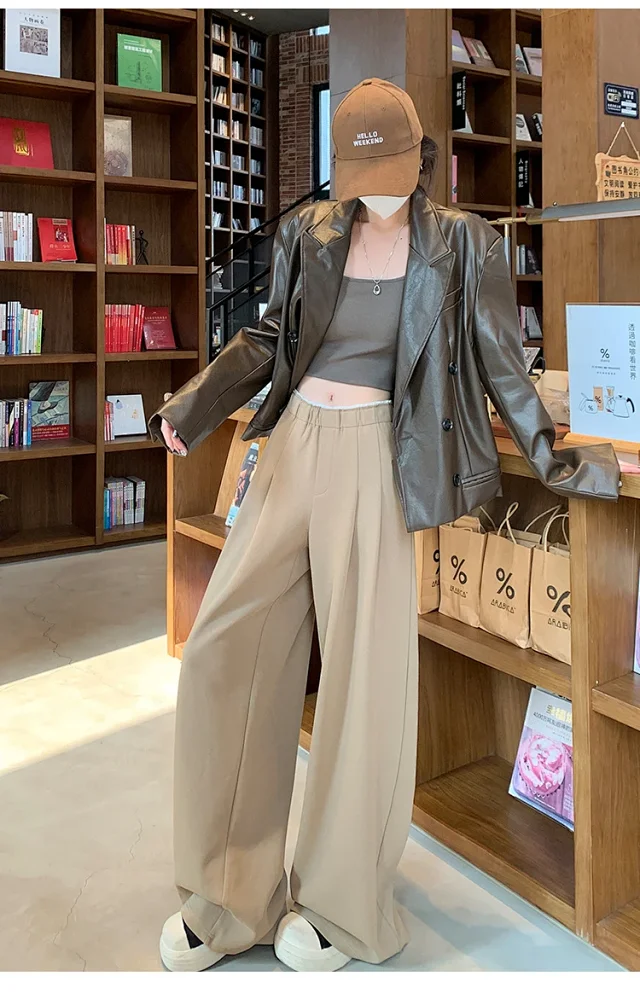 Navy Wide-Leg Pants for Women Detail