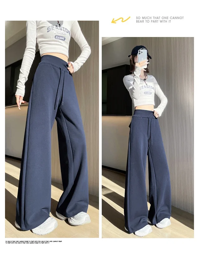 Autumn BF-style High-waist Drapey Wide-leg Sweatpants for Women Detail