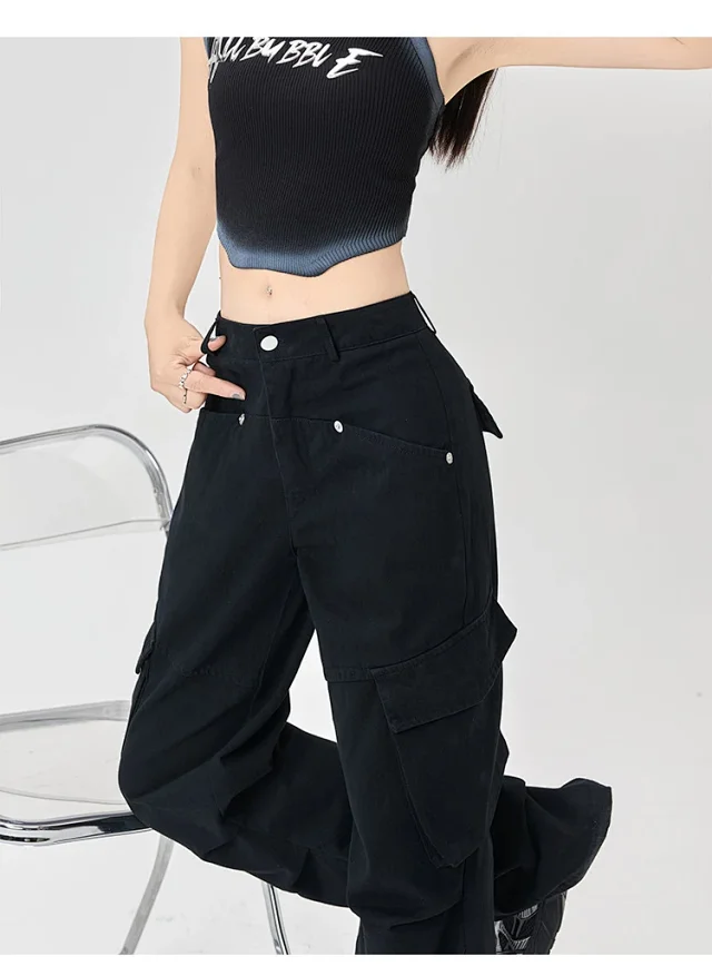 American Retro Pleated Multi-pocket Streetwear Cargo Pants Detail