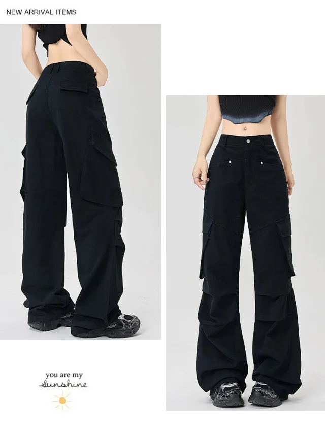 American Retro Pleated Multi-pocket Streetwear Cargo Pants Detail