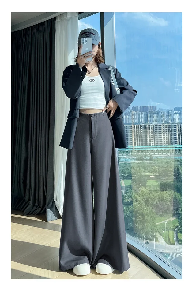 Women's 2025 Autumn Gray Wide - leg Pants Detail