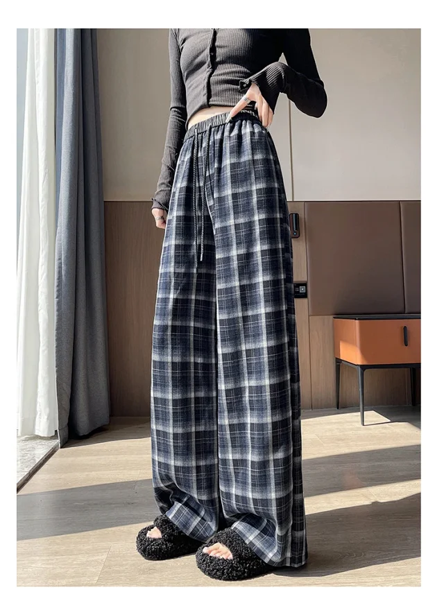 Women's Vintage Plaid Loose High-Waist Pants Detail