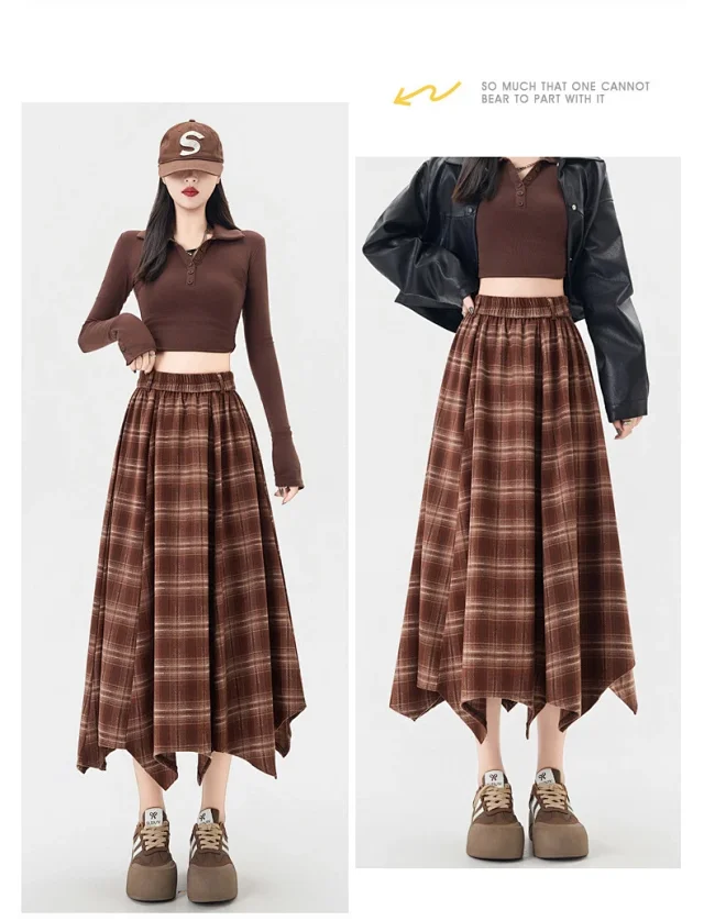 Plaid A-line Skirt for Women Autumn New Detail