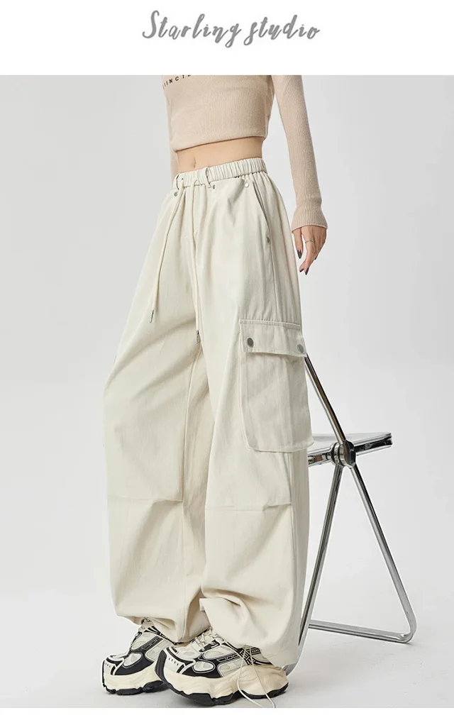 2025 Fall Women's American Streetwear Straight Cargo Pants Detail