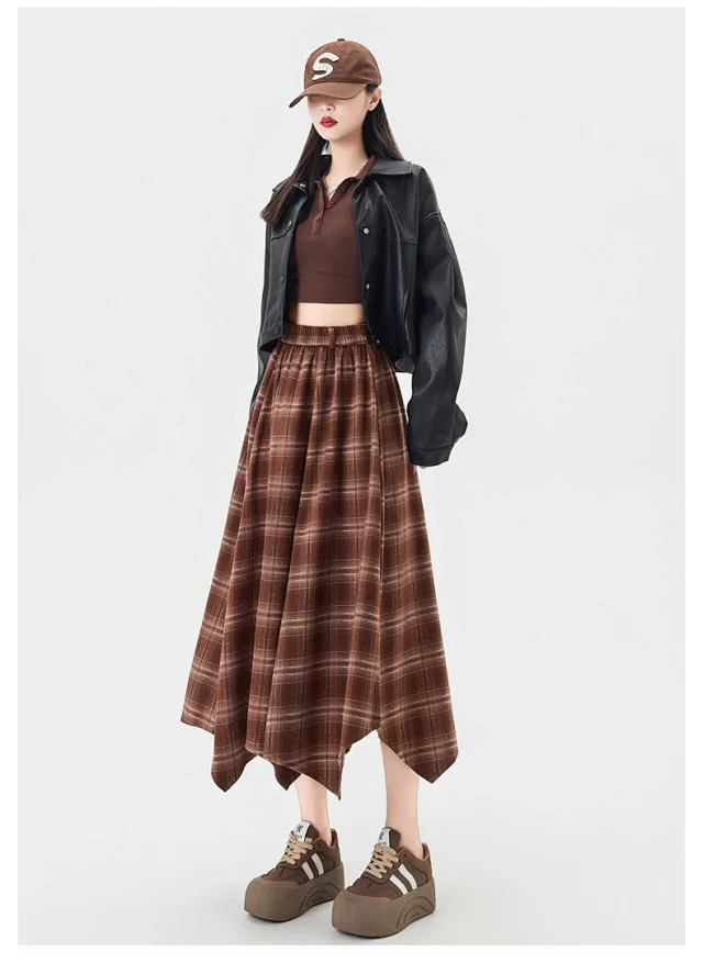 Plaid A-line Skirt for Women Autumn New Detail