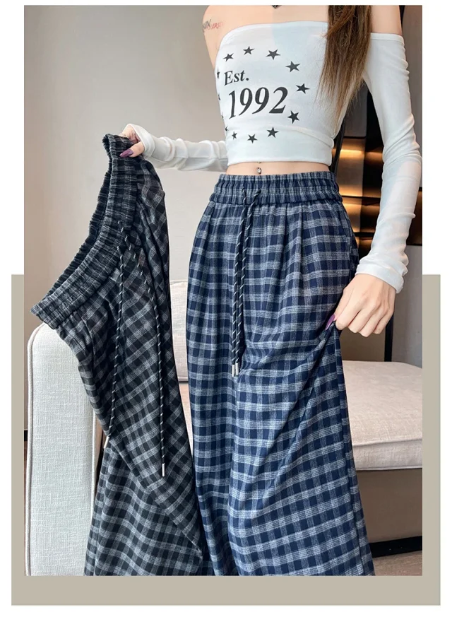 Early Autumn Vintage Plaid Wide-leg Pants Detail