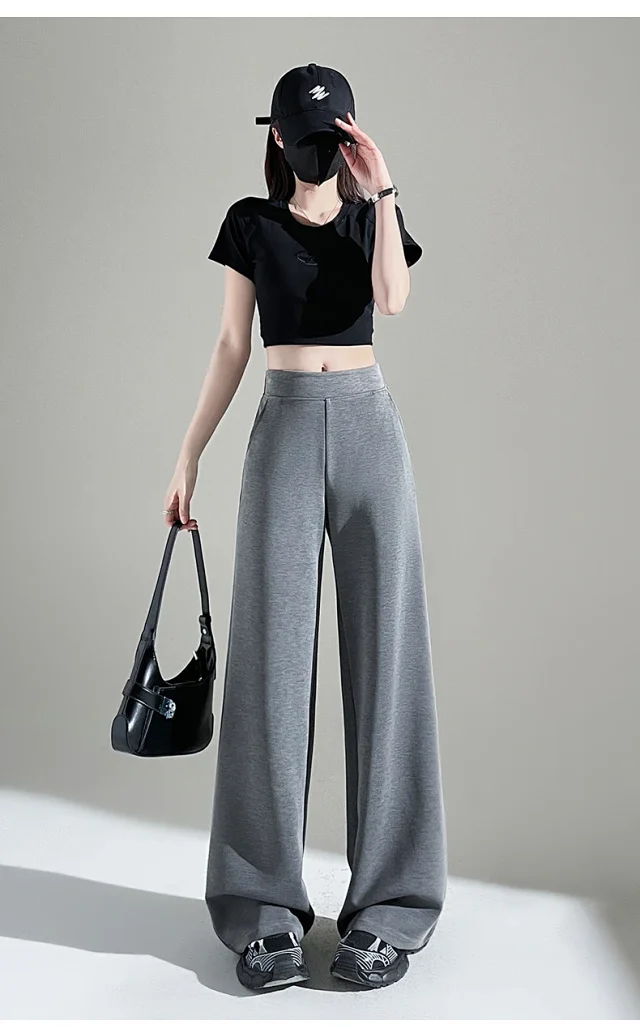 2025 Fall Cuprammonium Modal Air Layer Black Wide - leg Pants Detail