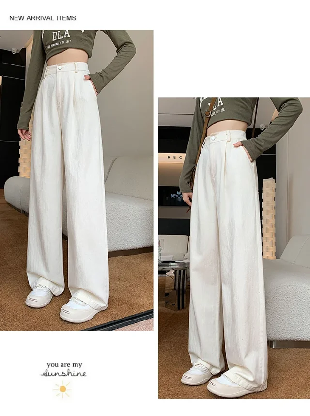 2025 Blue Striped Wide-Leg Pants for Pear-shaped Women Detail