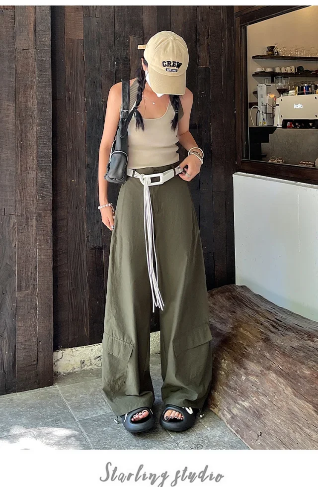 2025 Fall Euro Style Wide - Leg Cargo Pants for Women Detail
