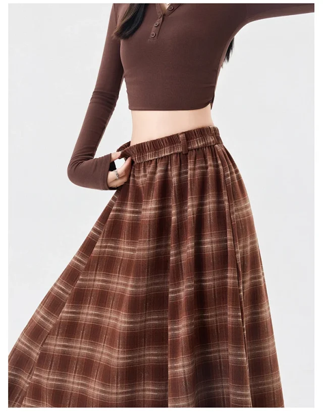 Plaid A-line Skirt for Women Autumn New Detail