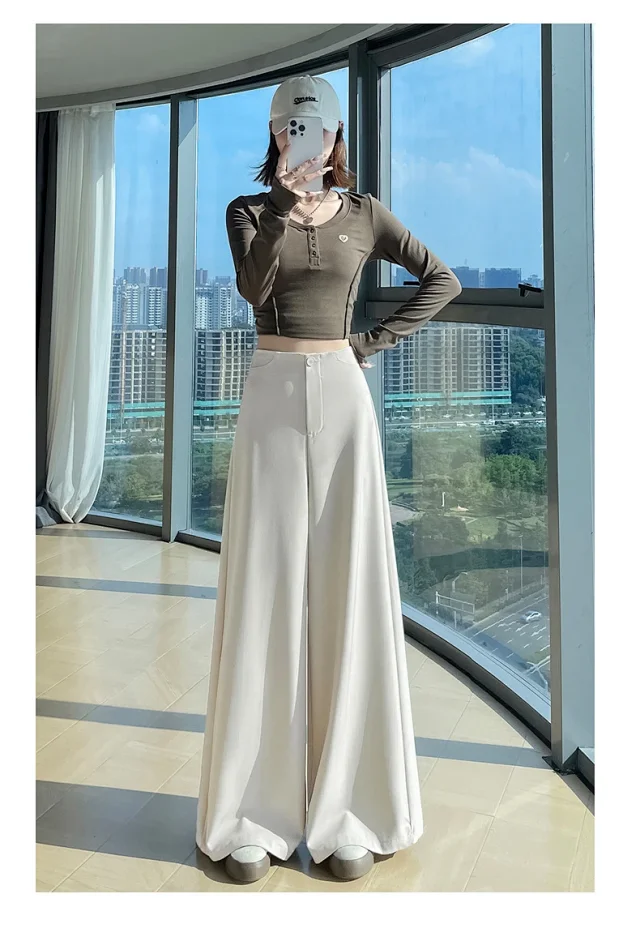 Women's 2025 Autumn Gray Wide - leg Pants Detail