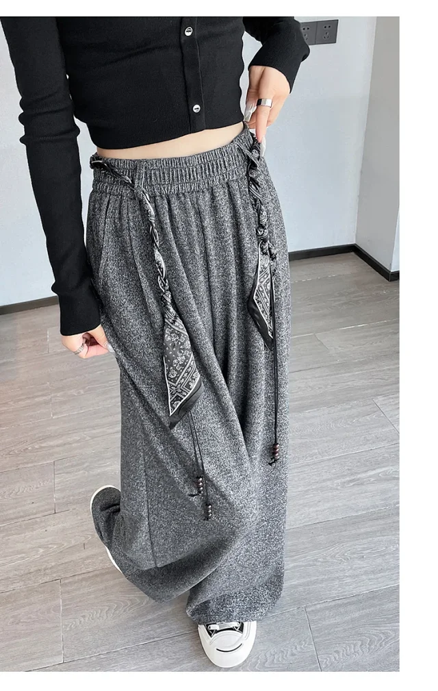2025 Early Autumn Korean Style High - Waist Wide - Leg Pants Detail