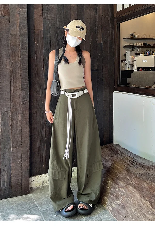 2025 Fall Euro Style Wide - Leg Cargo Pants for Women Detail