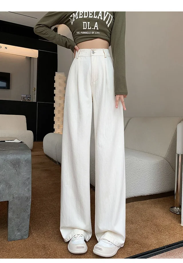 2025 Blue Striped Wide-Leg Pants for Pear-shaped Women Detail