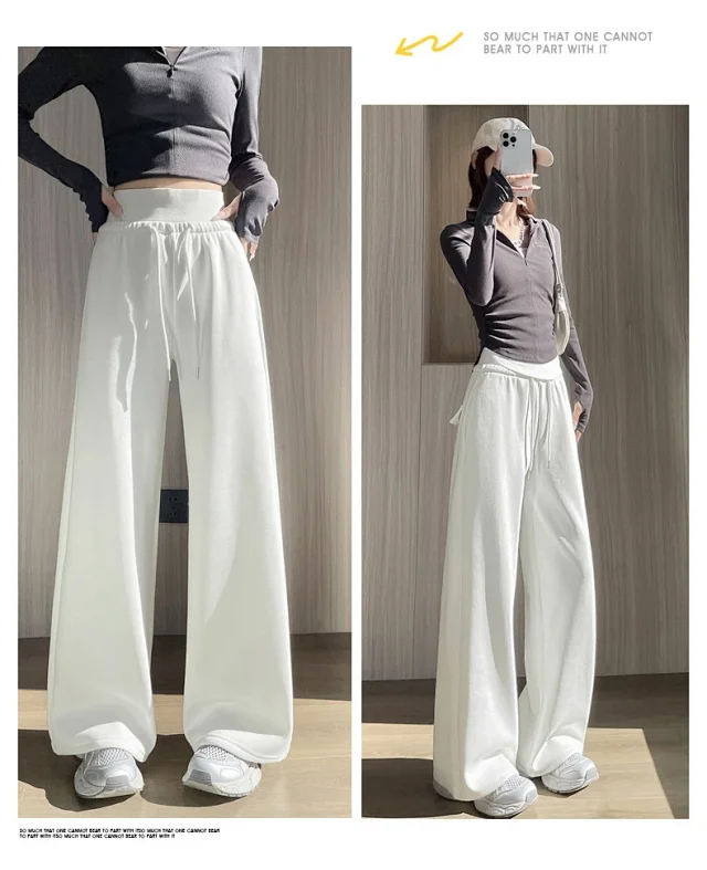 Autumn BF-style High-waist Drapey Wide-leg Sweatpants for Women Detail