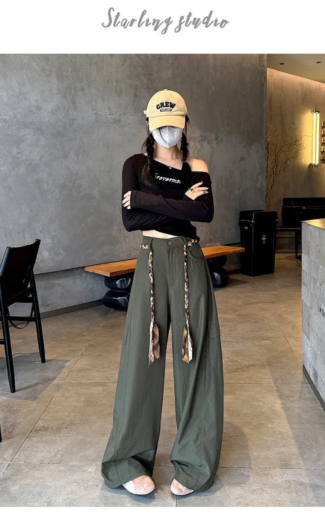 2025 Women's High-Waist Baggy Wide-Leg Cargo Pants Detail