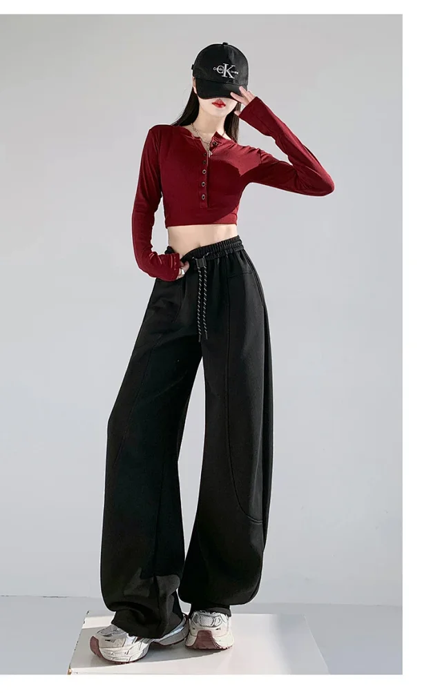 2025 Fall New White Banana Wide - Leg Pants Detail