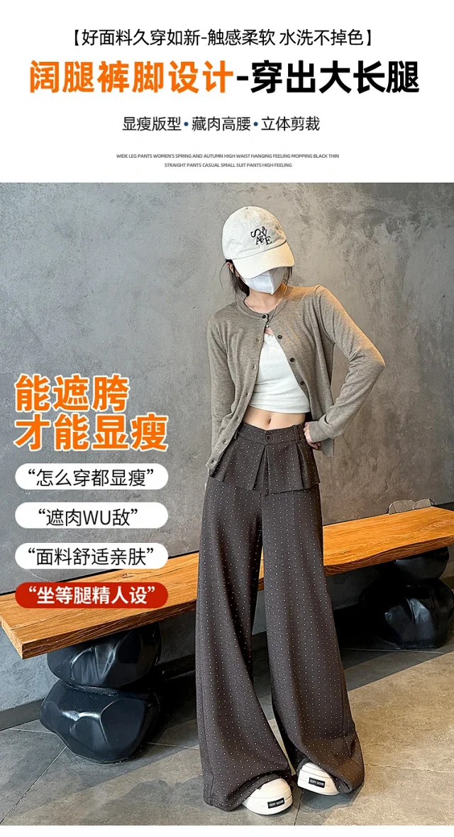 2025 AW Korean Ins Woolen Polka Dot Wide-Leg Pants Detail