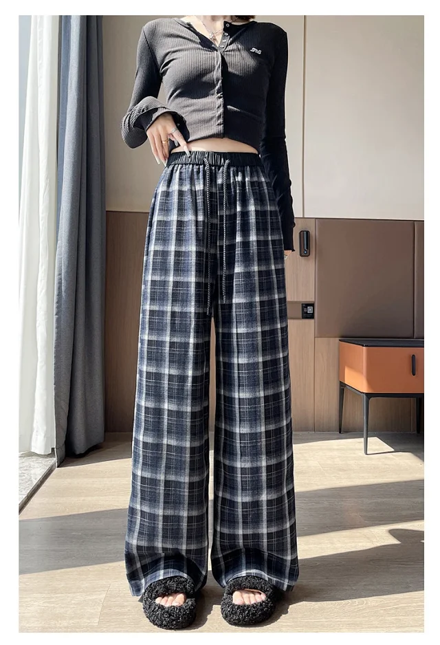Women's Vintage Plaid Loose High-Waist Pants Detail