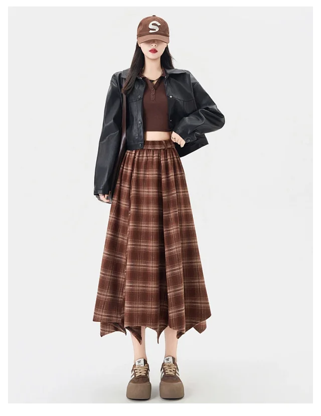 Plaid A-line Skirt for Women Autumn New Detail